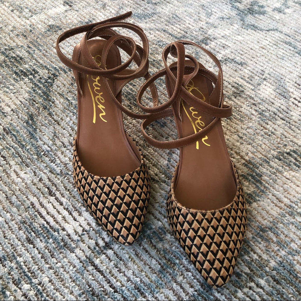 Calf hair ankle strap heels